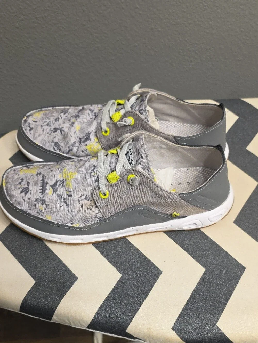 Columbia Gray Floral-Print Sneakers with Yellow Accents